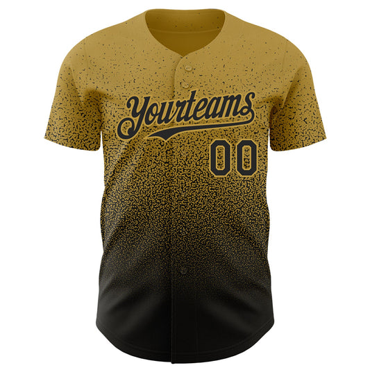 Custom Old Gold Black Authentic Fade Fashion Baseball Jersey - Sky-Custom