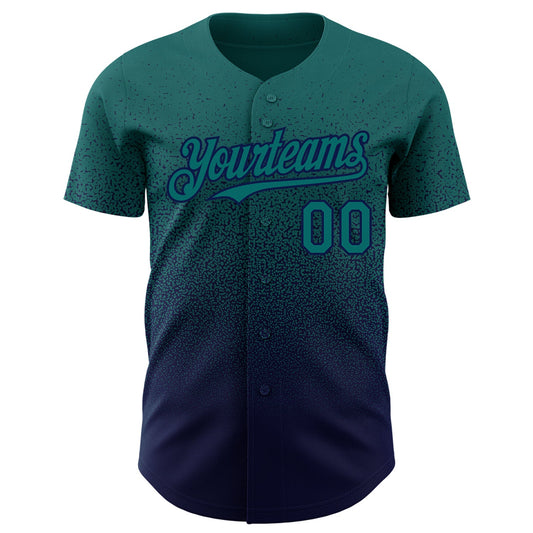 Custom Teal Navy Authentic Fade Fashion Baseball Jersey - Sky-Custom