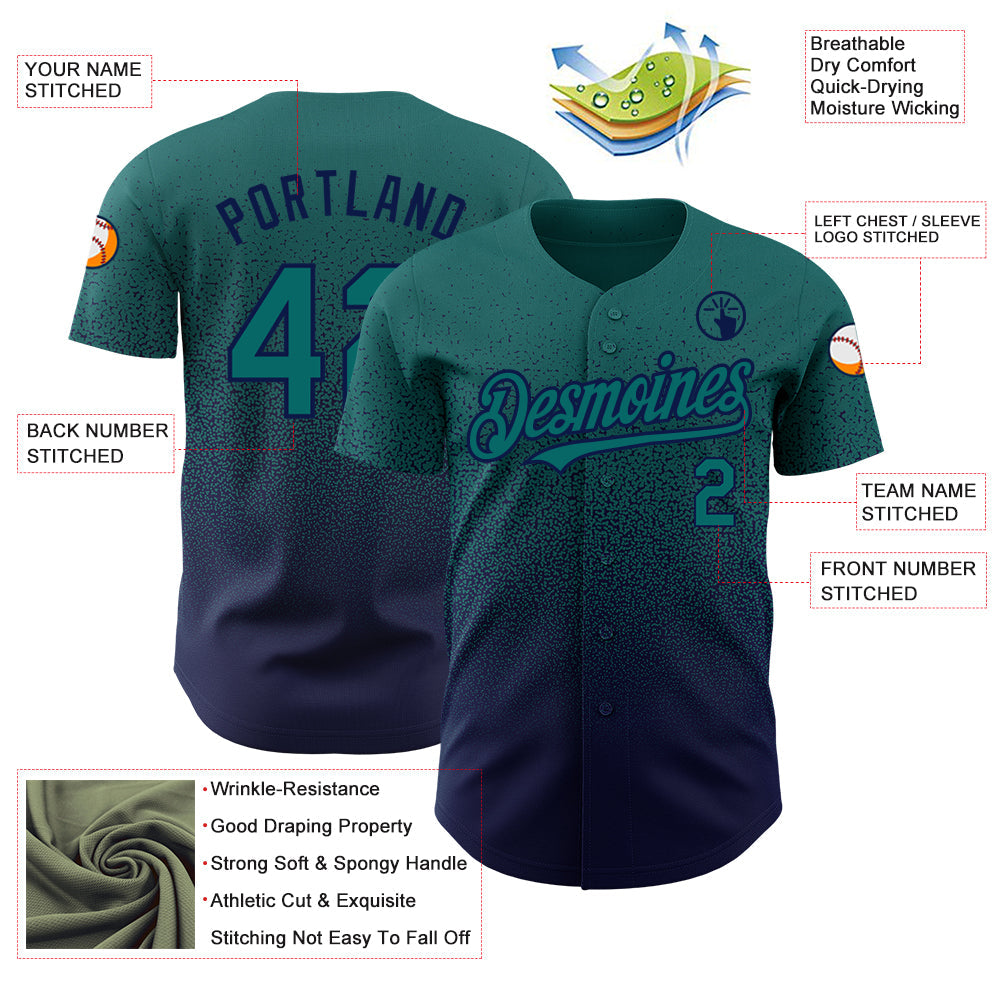 Custom Teal Navy Authentic Fade Fashion Baseball Jersey - Sky-Custom