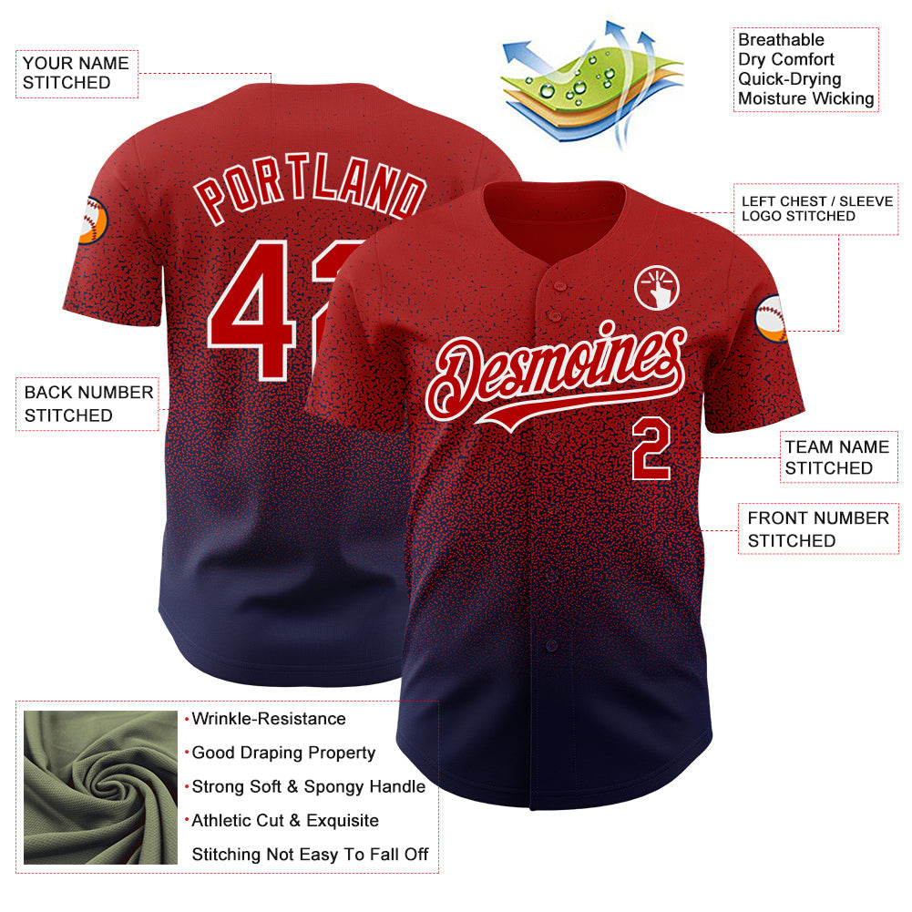 Custom Red Navy-White Authentic Fade Fashion Baseball Jersey - Sky-Custom