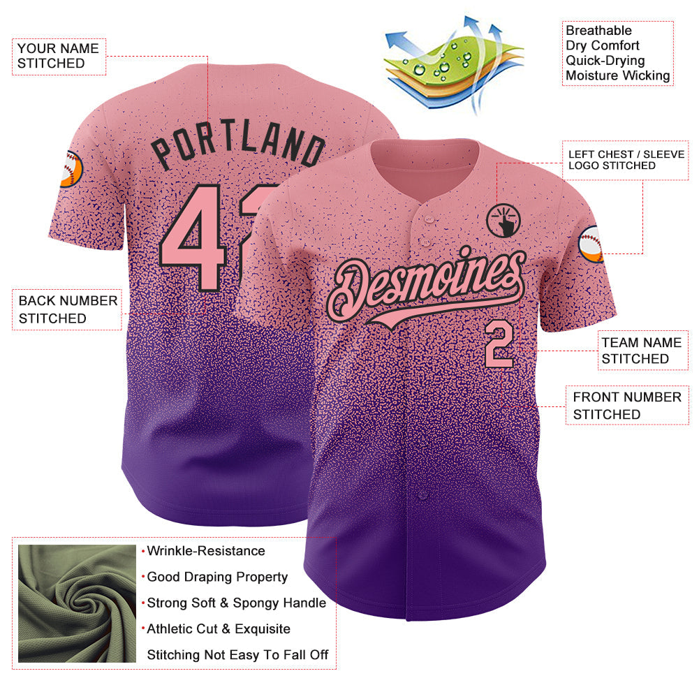 Custom Medium Pink Purple-Black Authentic Fade Fashion Baseball Jersey - Sky-Custom