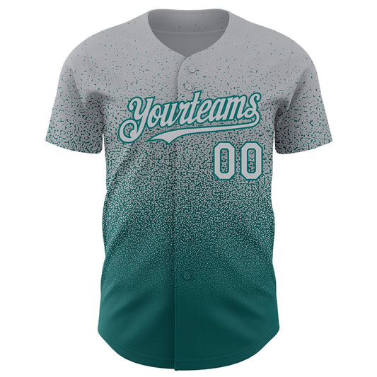 Custom Gray Teal Authentic Fade Fashion Baseball Jersey - Sky-Custom