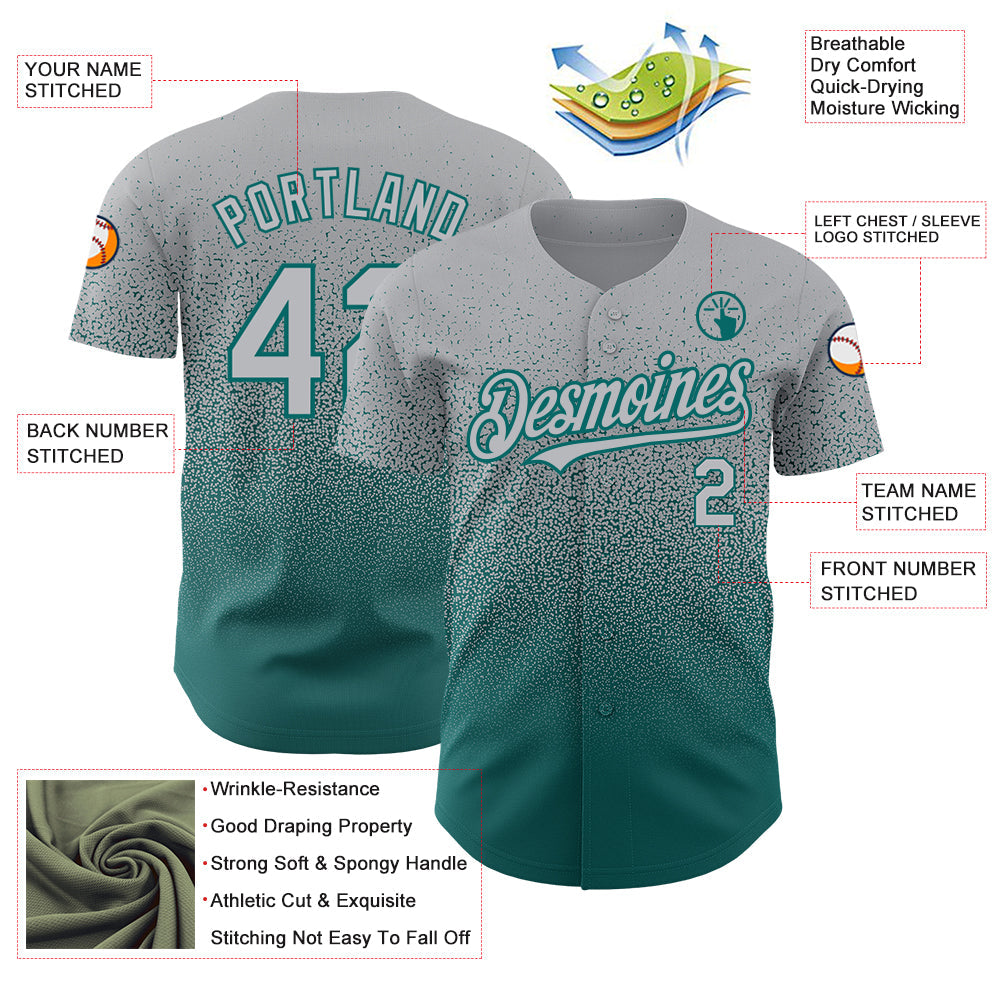 Custom Gray Teal Authentic Fade Fashion Baseball Jersey - Sky-Custom
