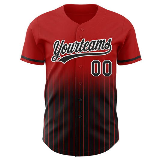 Custom Red Pinstripe Black-White Authentic Fade Fashion Baseball Jersey - Sky-Custom