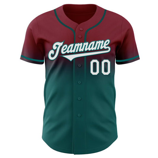 Custom Crimson White-Teal Authentic Fade Fashion Baseball Jersey - Sky-Custom