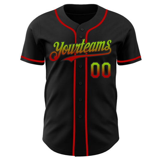 Custom Black Neon Green-Red Authentic Fade Fashion Baseball Jersey - Sky-Custom
