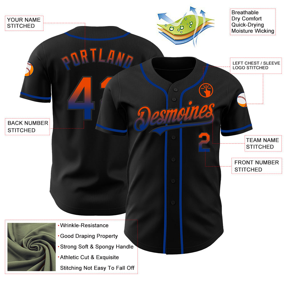 Custom Black Orange-Royal Authentic Fade Fashion Baseball Jersey - Sky-Custom