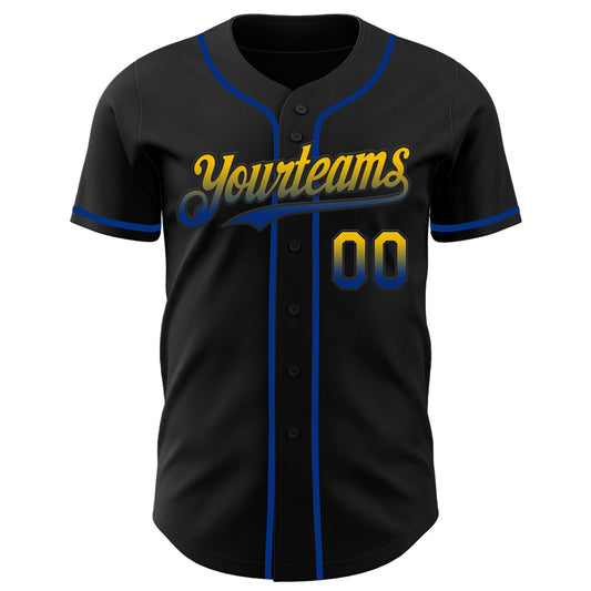 Custom Black Yellow-Royal Authentic Fade Fashion Baseball Jersey - Sky-Custom