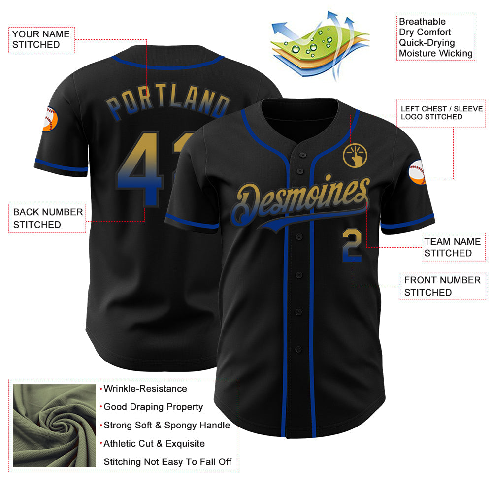 Custom Black Old Gold-Royal Authentic Fade Fashion Baseball Jersey - Sky-Custom
