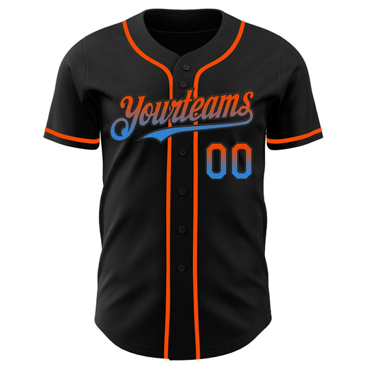 Custom Black Orange-Electric Blue Authentic Fade Fashion Baseball Jersey - Sky-Custom