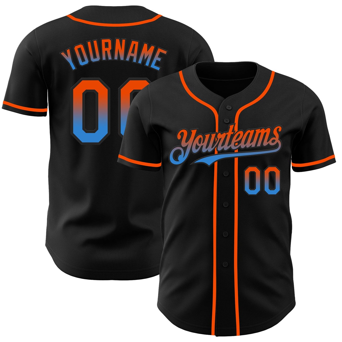 Custom Black Orange-Electric Blue Authentic Fade Fashion Baseball Jersey - Sky-Custom