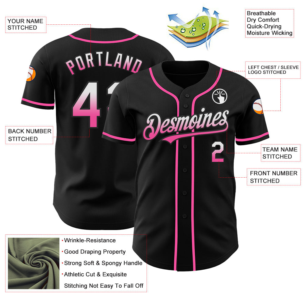 Custom Black White-Pink Authentic Fade Fashion Baseball Jersey - Sky-Custom