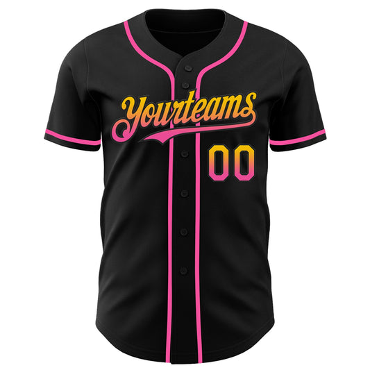 Custom Black Yellow-Pink Authentic Fade Fashion Baseball Jersey - Sky-Custom