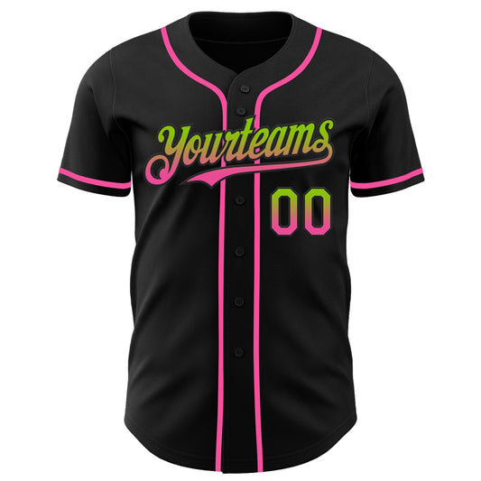 Custom Black Neon Green-Pink Authentic Fade Fashion Baseball Jersey - Sky-Custom