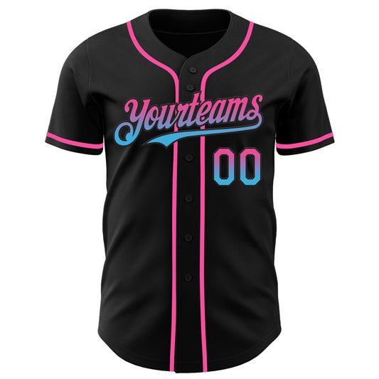 Custom Black Pink-Sky Blue Authentic Fade Fashion Baseball Jersey - Sky-Custom