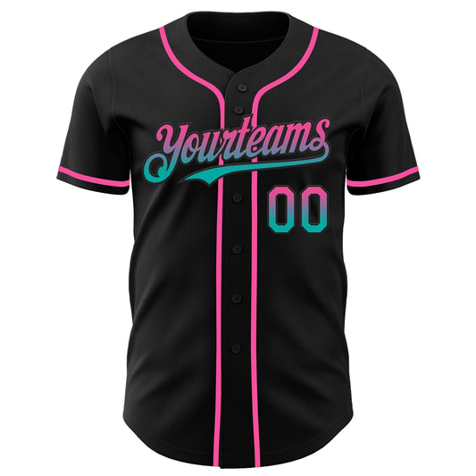 Custom Black Pink-Aqua Authentic Fade Fashion Baseball Jersey - Sky-Custom