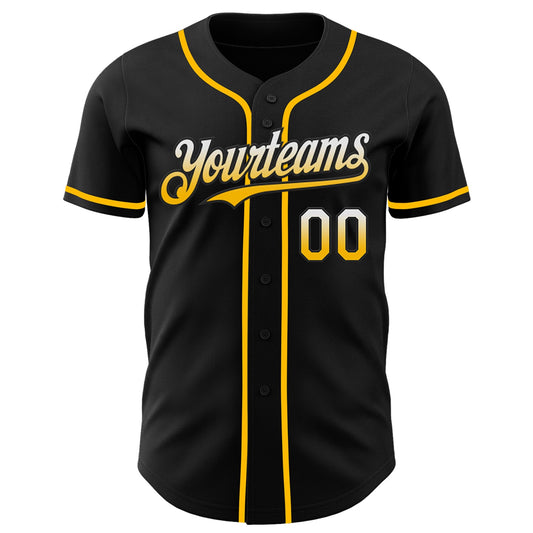 Custom Black White-Gold Authentic Fade Fashion Baseball Jersey - Sky-Custom