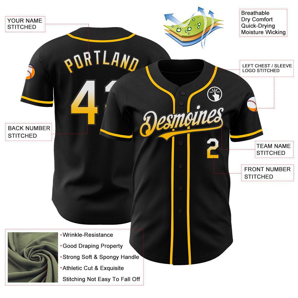 Custom Black White-Gold Authentic Fade Fashion Baseball Jersey - Sky-Custom