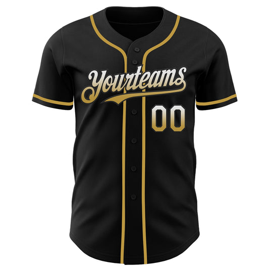 Custom Black White-Old Gold Authentic Fade Fashion Baseball Jersey - Sky-Custom