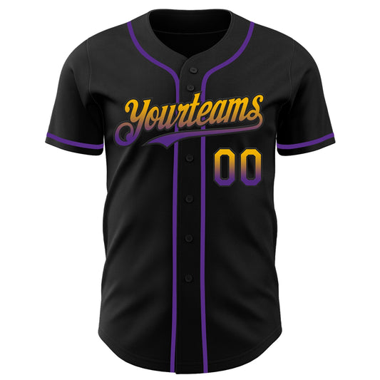 Custom Black Gold-Purple Authentic Fade Fashion Baseball Jersey - Sky-Custom