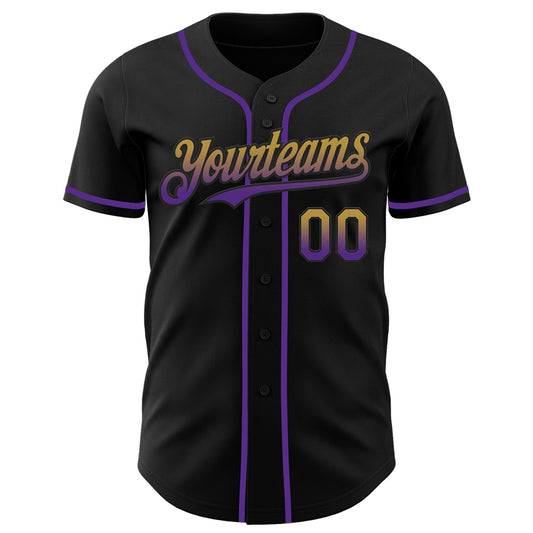 Custom Black Old Gold-Purple Authentic Fade Fashion Baseball Jersey - Sky-Custom