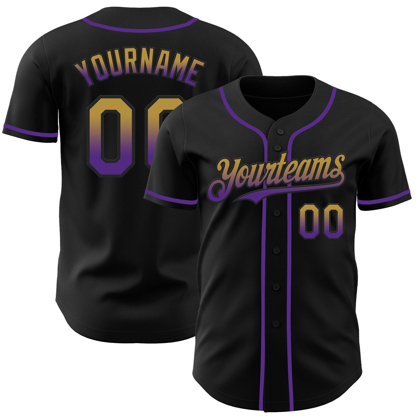 Custom Black Old Gold-Purple Authentic Fade Fashion Baseball Jersey - Sky-Custom