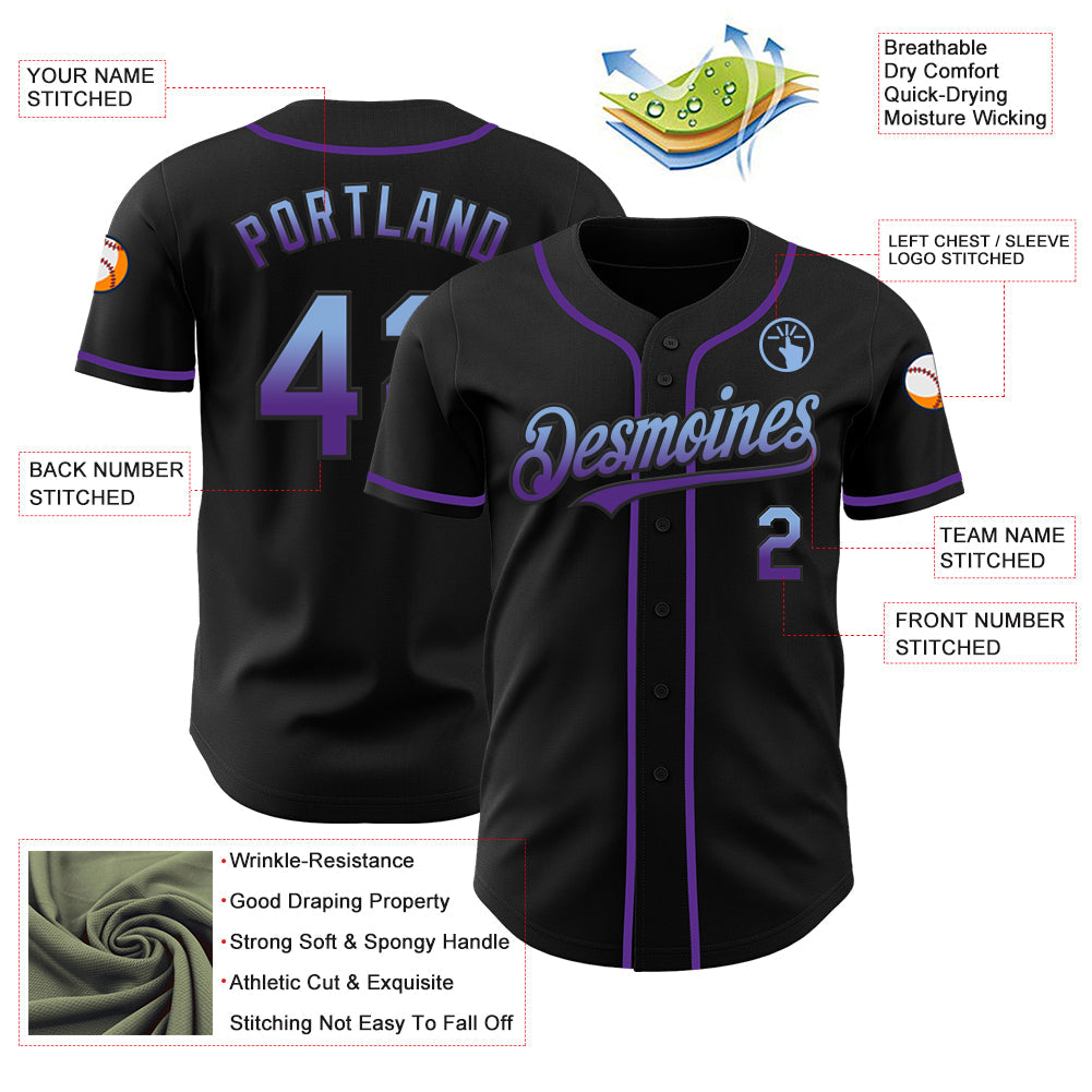Custom Black Light Blue-Purple Authentic Fade Fashion Baseball Jersey - Sky-Custom