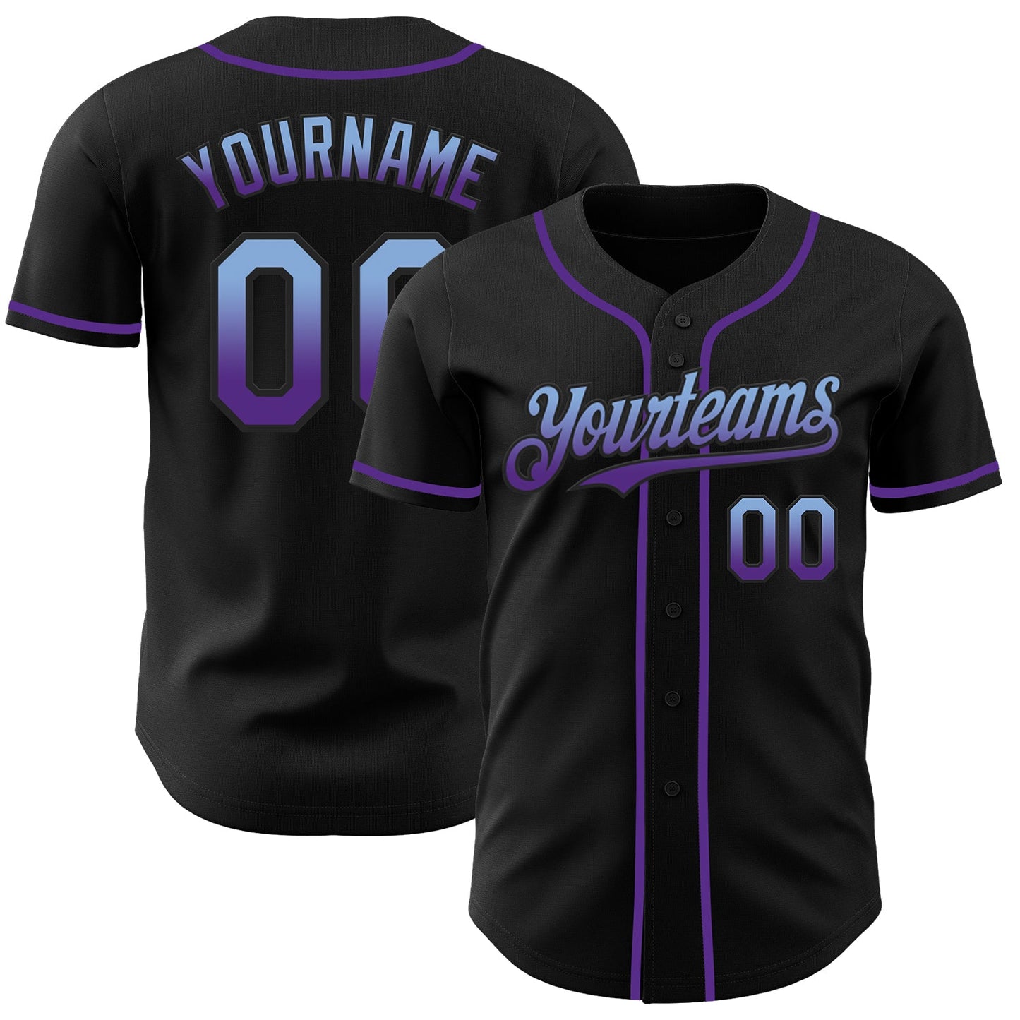 Custom Black Light Blue-Purple Authentic Fade Fashion Baseball Jersey - Sky-Custom