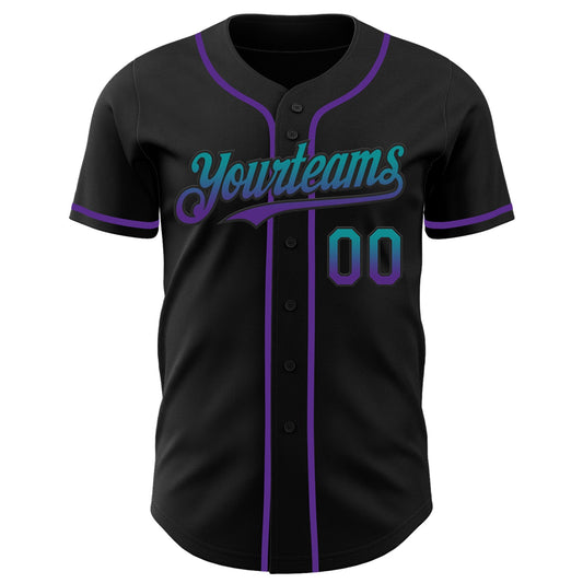 Custom Black Teal-Purple Authentic Fade Fashion Baseball Jersey - Sky-Custom