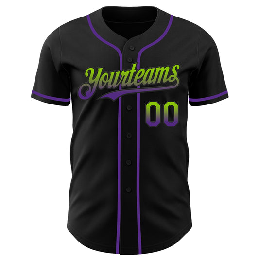 Custom Black Neon Green-Purple Authentic Fade Fashion Baseball Jersey - Sky-Custom