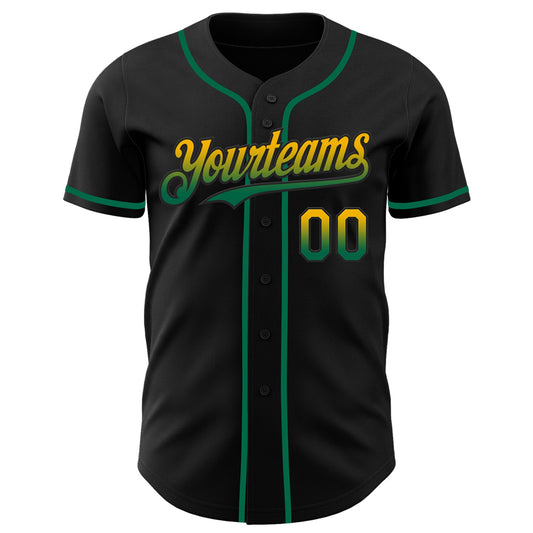Custom Black Gold-Kelly Green Authentic Fade Fashion Baseball Jersey - Sky-Custom