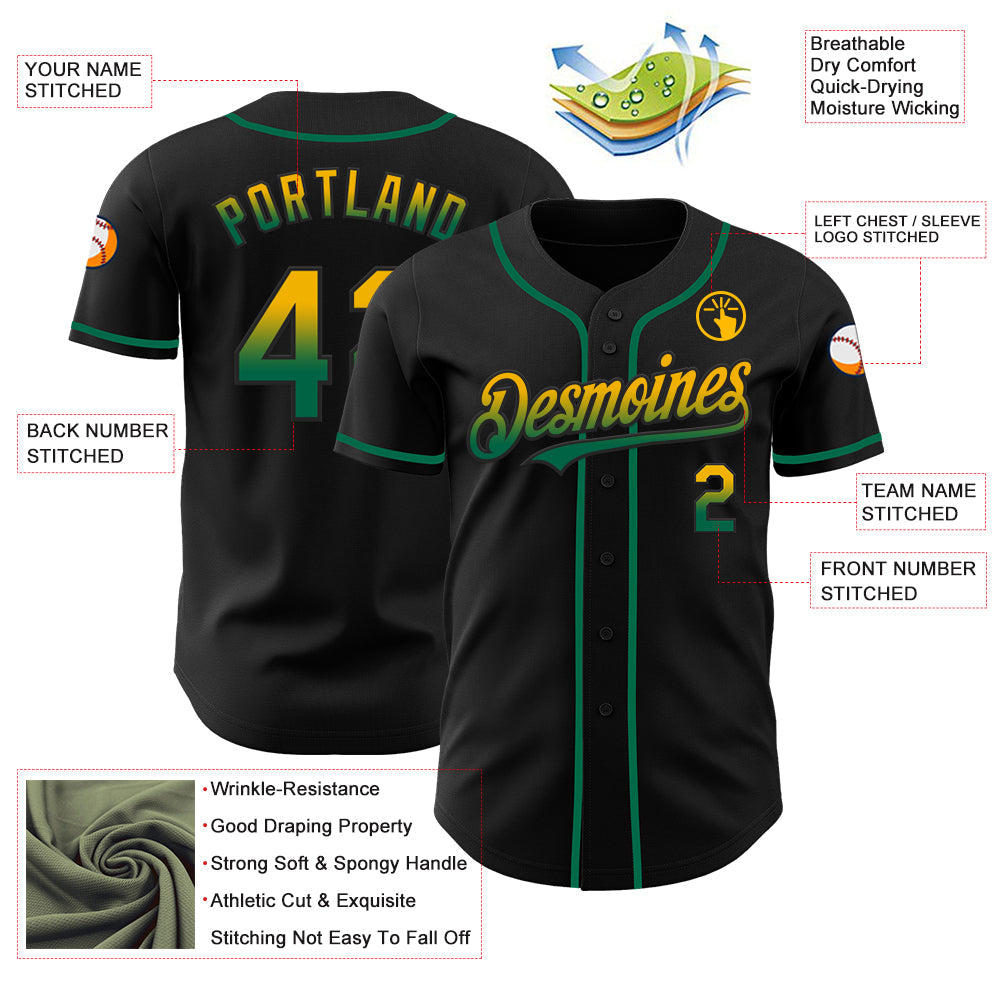 Custom Black Gold-Kelly Green Authentic Fade Fashion Baseball Jersey - Sky-Custom