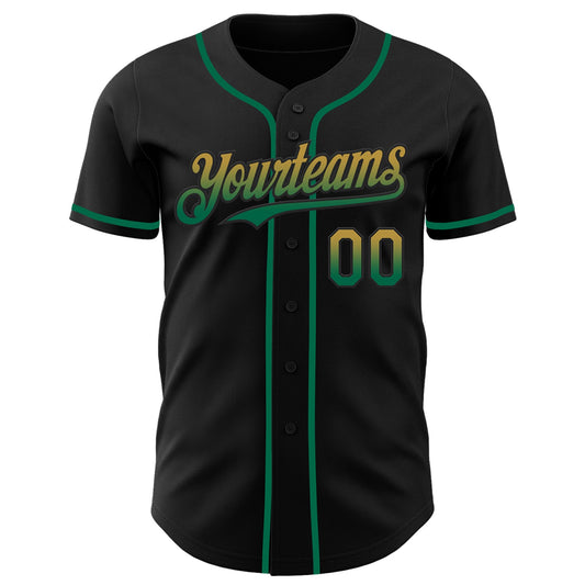 Custom Black Old Gold-Kelly Green Authentic Fade Fashion Baseball Jersey - Sky-Custom