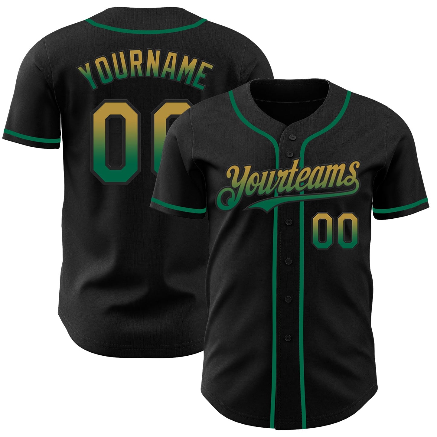 Custom Black Old Gold-Kelly Green Authentic Fade Fashion Baseball Jersey - Sky-Custom