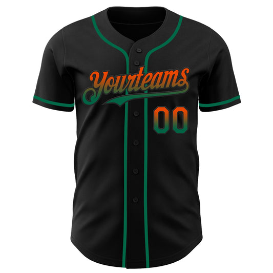 Custom Black Orange-Kelly Green Authentic Fade Fashion Baseball Jersey - Sky-Custom