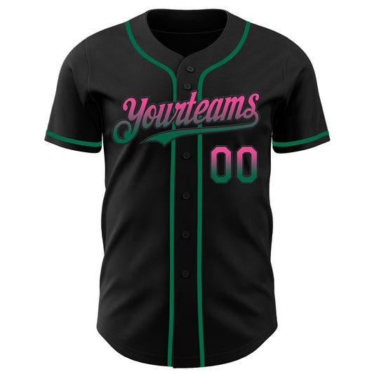 Custom Black Pink-Kelly Green Authentic Fade Fashion Baseball Jersey - Sky-Custom