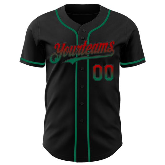 Custom Black Red-Kelly Green Authentic Fade Fashion Baseball Jersey - Sky-Custom