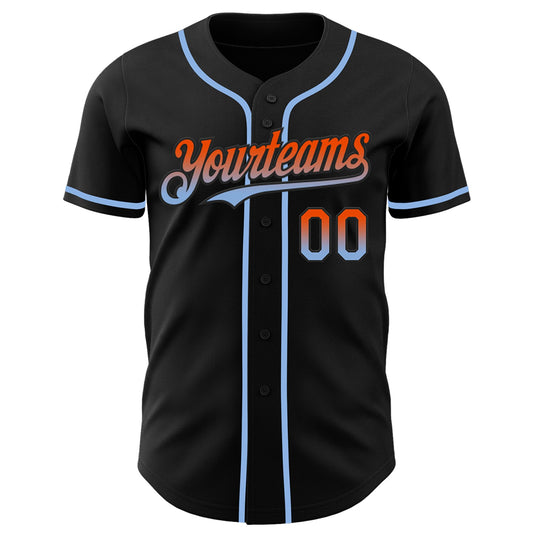 Custom Black Orange-Light Blue Authentic Fade Fashion Baseball Jersey - Sky-Custom