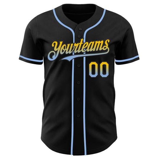 Custom Black Yellow-Light Blue Authentic Fade Fashion Baseball Jersey - Sky-Custom