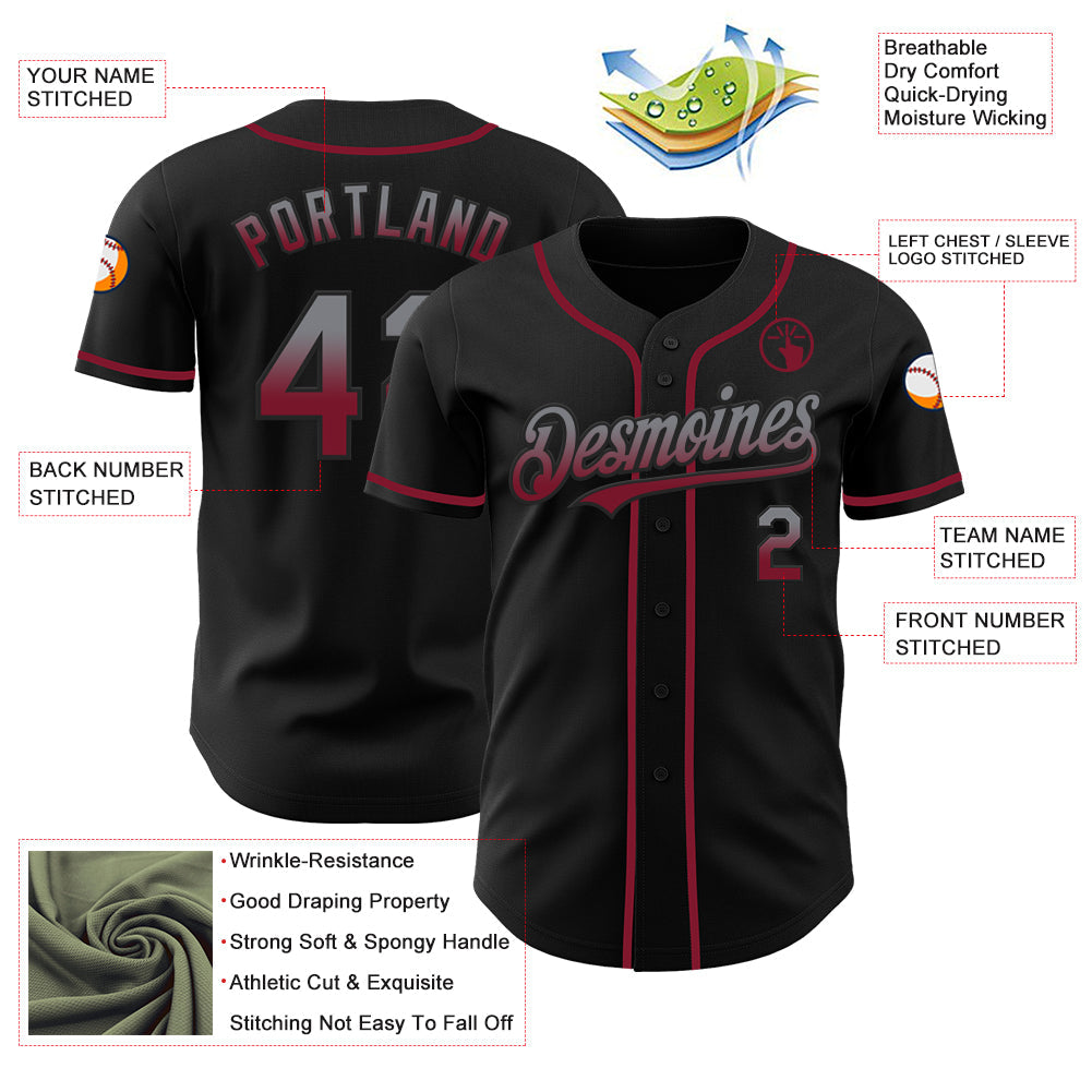 Custom Black Gray-Crimson Authentic Fade Fashion Baseball Jersey - Sky-Custom