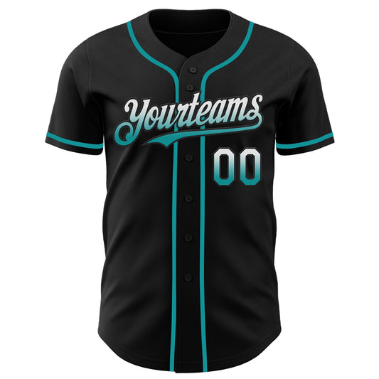 Custom Black White-Teal Authentic Fade Fashion Baseball Jersey - Sky-Custom