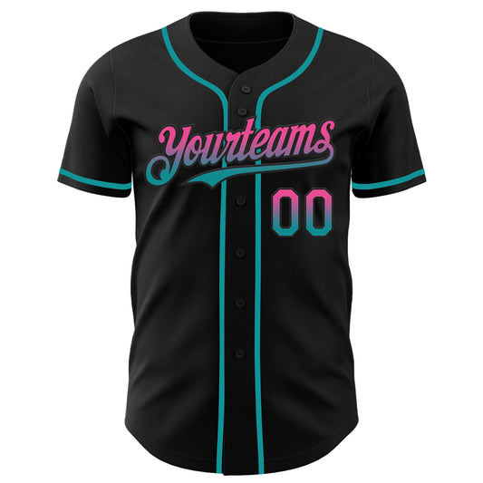 Custom Black Pink-Teal Authentic Fade Fashion Baseball Jersey - Sky-Custom