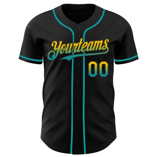 Custom Black Yellow-Teal Authentic Fade Fashion Baseball Jersey - Sky-Custom