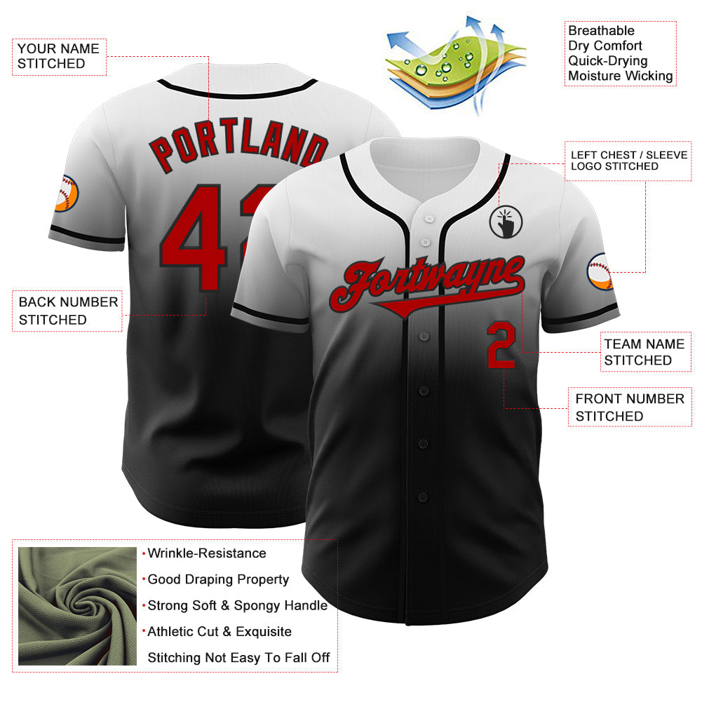 Custom White Red-Black Authentic Fade Fashion Baseball Jersey - Sky-Custom
