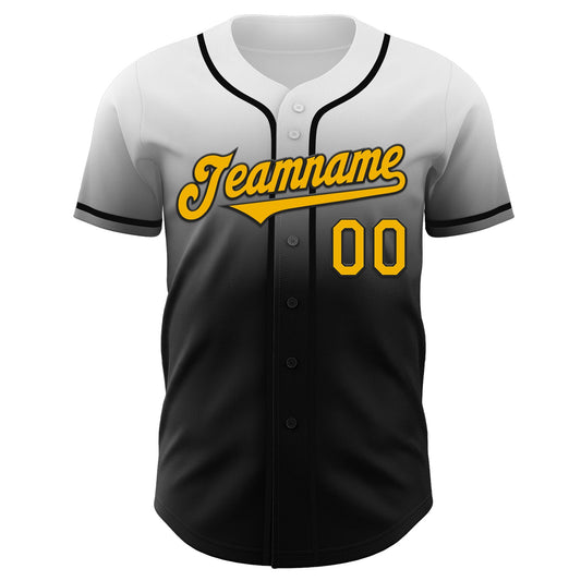Custom White Gold-Black Authentic Fade Fashion Baseball Jersey - Sky-Custom