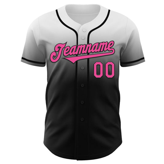 Custom White Pink-Black Authentic Fade Fashion Baseball Jersey - Sky-Custom