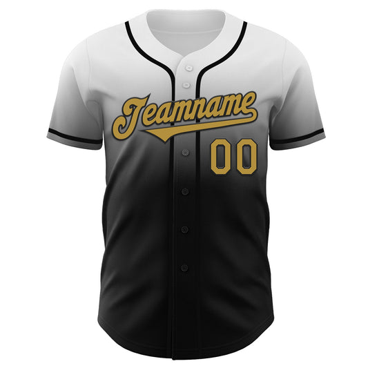 Custom White Old Gold-Black Authentic Fade Fashion Baseball Jersey - Sky-Custom