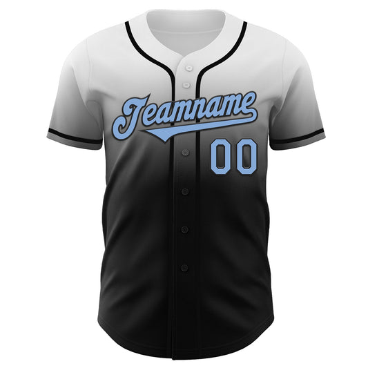 Custom White Light Blue-Black Authentic Fade Fashion Baseball Jersey - Sky-Custom