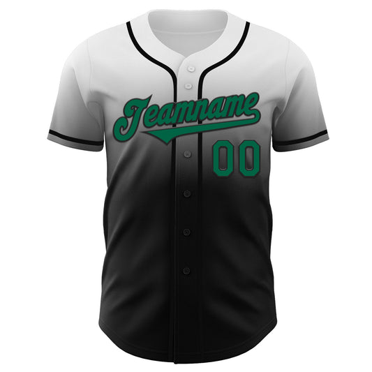 Custom White Kelly Green-Black Authentic Fade Fashion Baseball Jersey - Sky-Custom