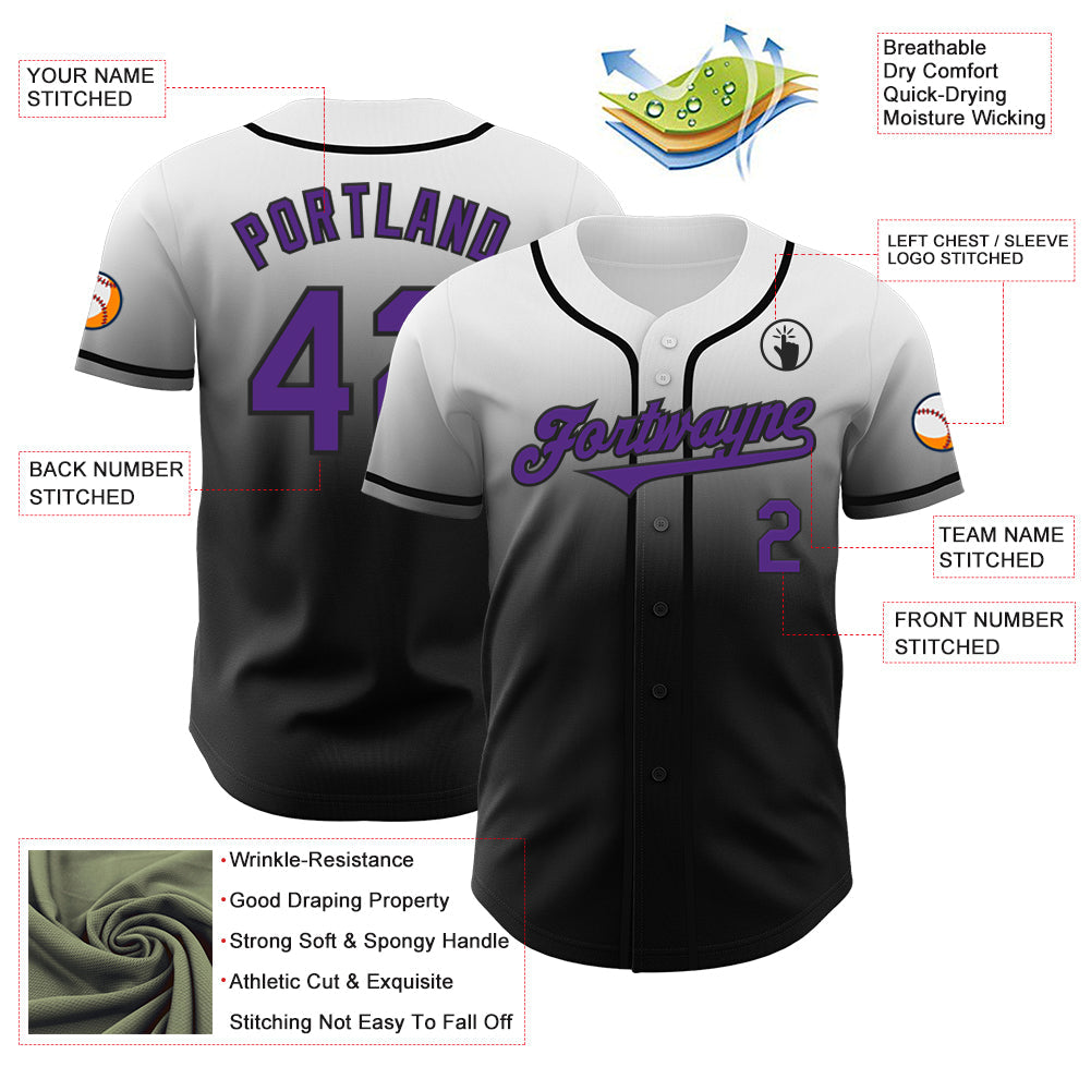 Custom White Purple-Black Authentic Fade Fashion Baseball Jersey - Sky-Custom